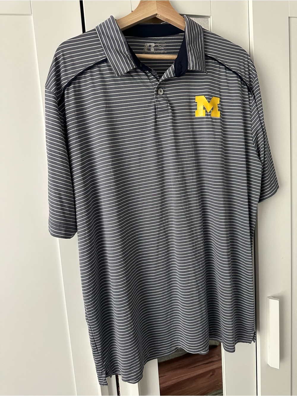 Knights Apparel Gray Striped Polo with Yellow M Logo